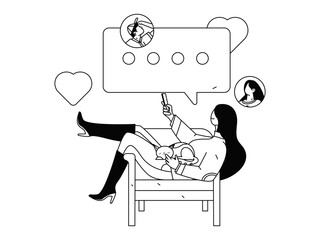 Virtual characters social communication concept business flat vector hand drawn illustration
