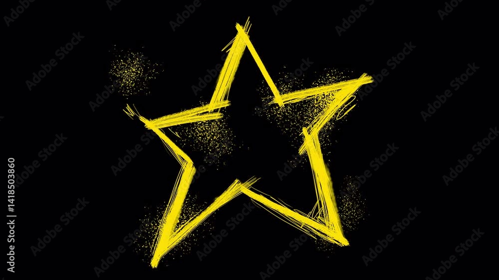 Poster animated graphic element featuring a five-pointed star symbol rendered in bright yellow with a rough