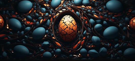 abstrak mozaic color of egg in drakness, ai generative