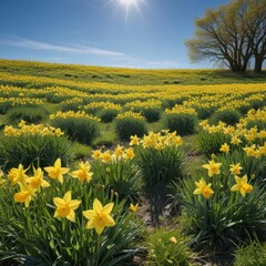 Fototapeta premium field of dandelions, field of yellow dandelions, field of yellow flowers