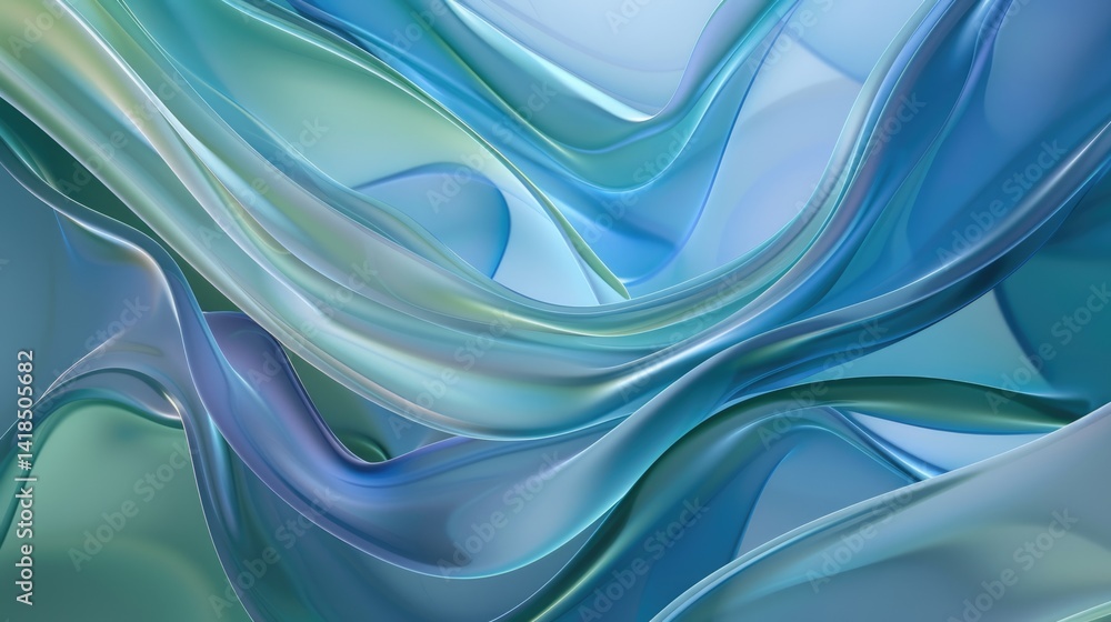 Poster abstract flowing shapes in soft teal tones. background image of gradient green and blue mixing toget
