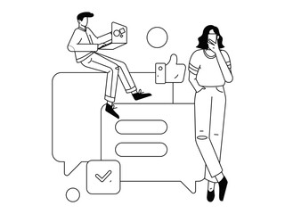 Virtual characters social communication concept business flat vector hand drawn illustration
