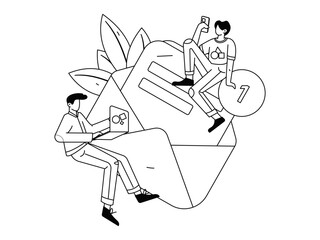 Virtual characters social communication concept business flat vector hand drawn illustration
