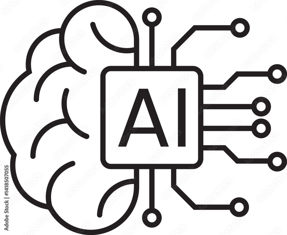 Poster ai brain chip logo. brain circuit ai tech concept icon. ai processor vector icon