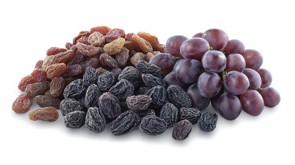 Fototapeta premium Fresh Grapes and Raisins Piled for Healthy Snack Options