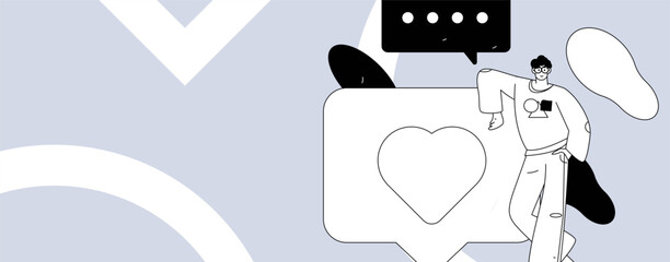 Virtual characters social communication concept business flat vector hand drawn illustration
