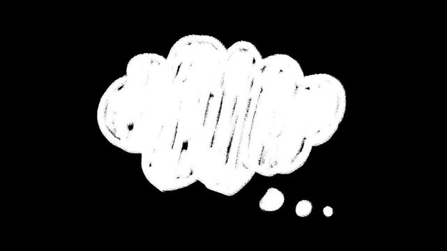 Animation of Thinking cartoon cloud bubble sketch doodle. Hand-Drawn Idea Speech Bubble On Black Background. Cartoon sketch doodle scribble speech bubble. Low frame rate effect. Seamless loop.