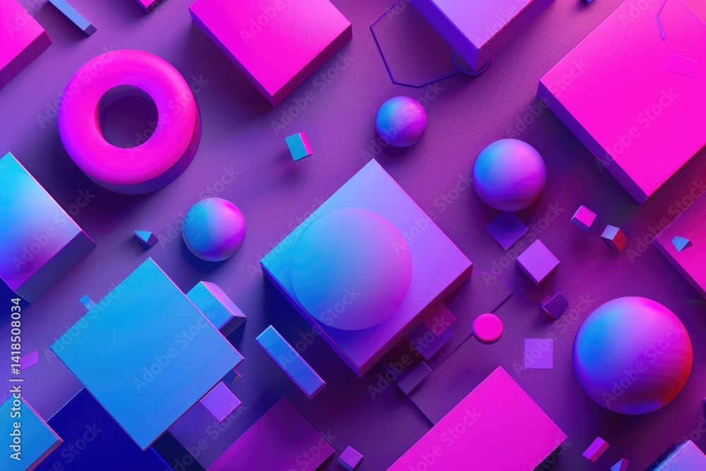 Poster abstract geometric shapes in shades of purple and blue. 3d design background. background image of 3d
