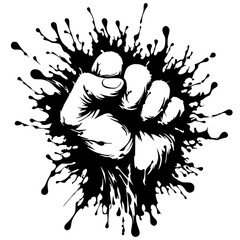 Obraz premium Silhouette of a fist with abstract splashes