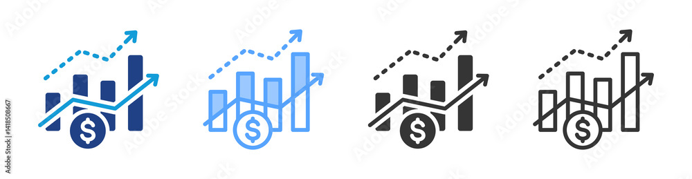 Poster financial forecasting icon set multiple style collection