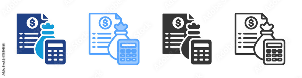 Poster Budgeting icon set multiple style collection