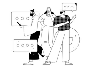 Virtual characters social communication concept business flat vector hand drawn illustration
