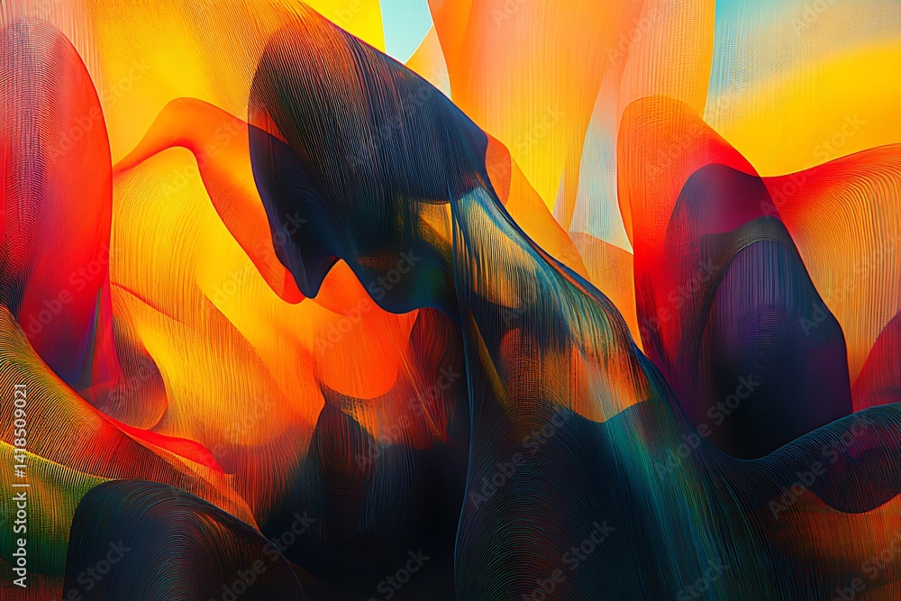 Poster abstract multicolored wavy lines background with energetic fluid motion