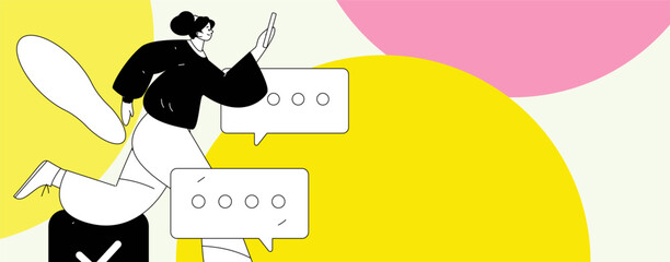 Virtual characters social communication concept business flat vector hand drawn illustration
