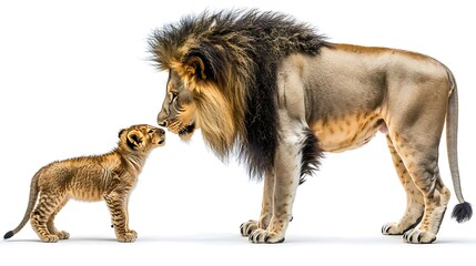 Fototapeta premium Majestic Lion and Playful Cub Bonding in Soft Light Environment