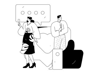 Virtual characters social communication concept business flat vector hand drawn illustration
