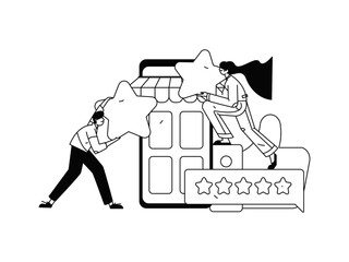 Virtual characters social communication concept business flat vector hand drawn illustration
