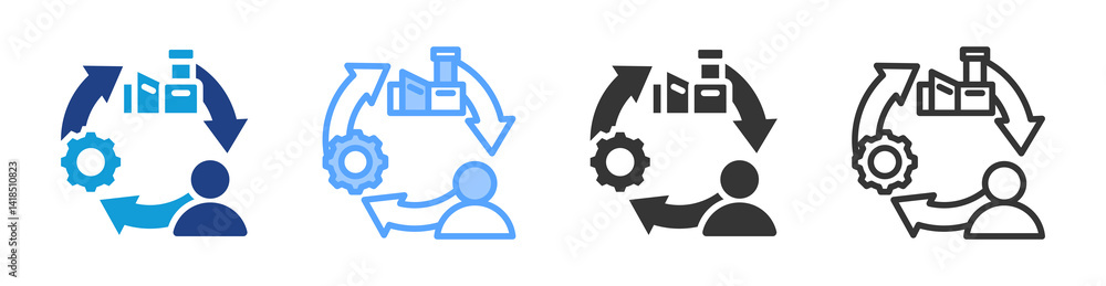 Poster manufacturing process icon set multiple style collection