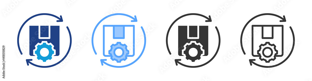 Poster manufacture process icon set multiple style collection