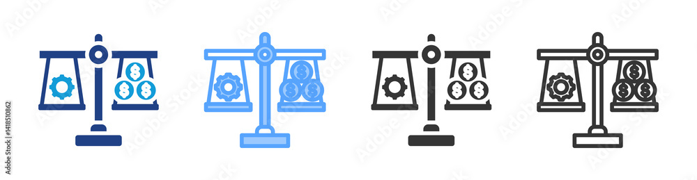 Poster Cost Benefits icon set multiple style collection