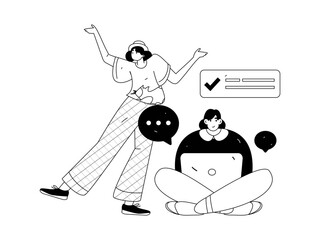 Virtual characters social communication concept business flat vector hand drawn illustration
