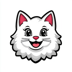 Obraz premium Cartoon illustration of a friendly white cat with pink ears and a pink nose