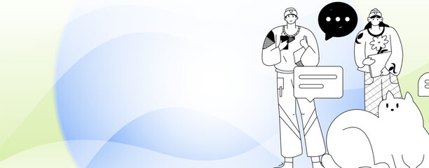 Virtual characters social communication concept business flat vector hand drawn illustration
