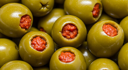 Pile of Stuffed Green Olives Offering Appetizing Mediterranean Snack Option