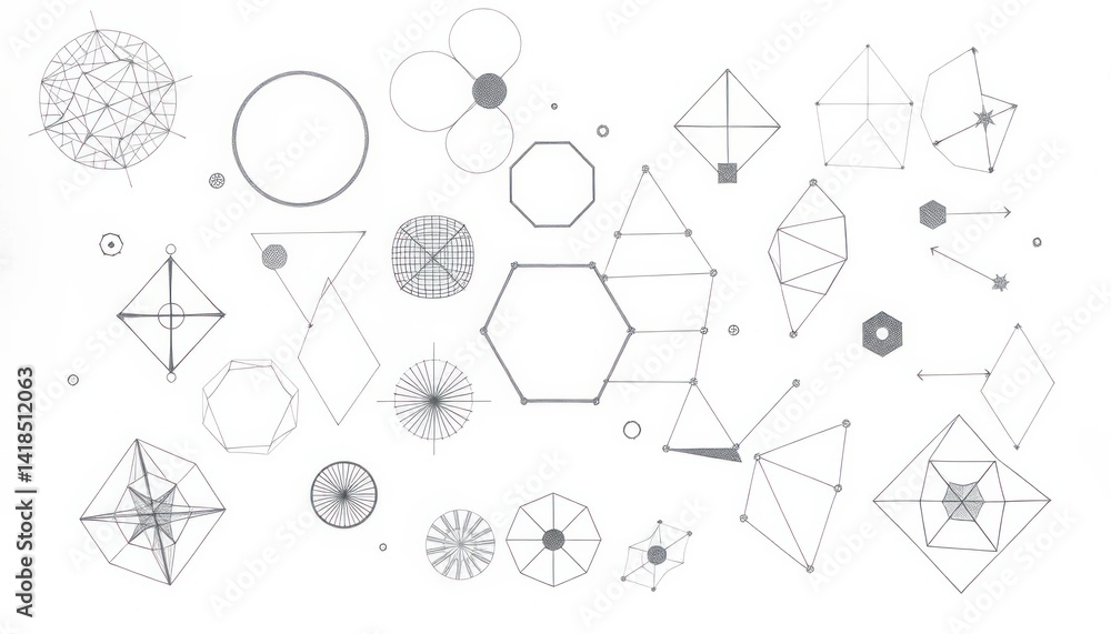 Poster abstract geometric design with white circles hexagons and lines