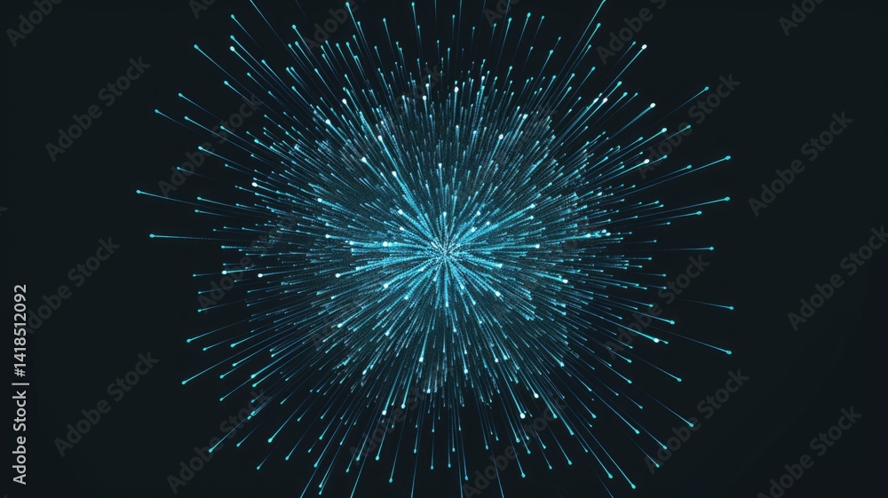 Aufkleber abstract blue glowing fiber optic strands on a dark background. abstract image of neuro simulate pat