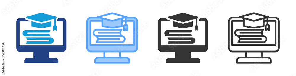 Poster Virtual School icon set multiple style collection