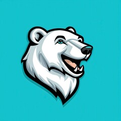 Cartoon illustration of a smiling polar bear with blue eyes and white fur