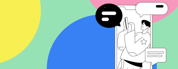 Virtual characters social communication concept business flat vector hand drawn illustration
