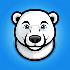 Cartoon illustration of a polar bear's face with blue eyes and a gradient blue background