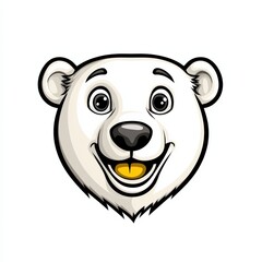Cartoon illustration of a friendly polar bear's head with a cheerful expression