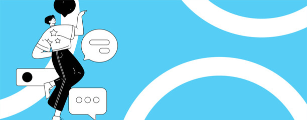 Virtual characters social communication concept business flat vector hand drawn illustration
