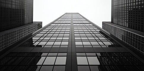 Fototapeta premium Skyscraper Facade Low Angle View Black and White Architecture