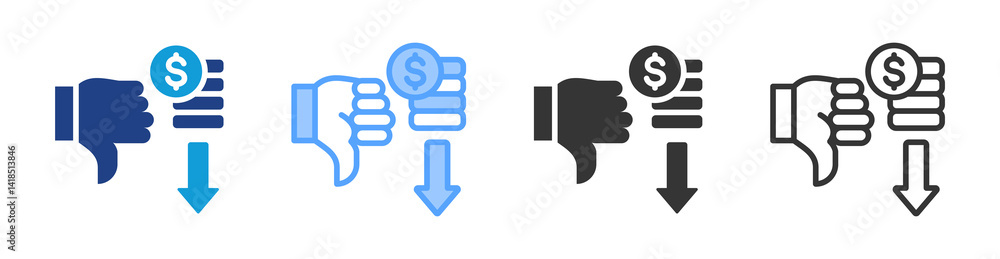 Poster disadvantages icon set multiple style collection