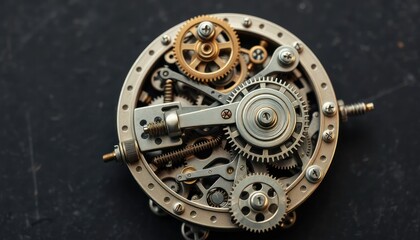 Fototapeta premium Close Up View Of Intricate Gears And Clockwork Mechanism On Dark Background