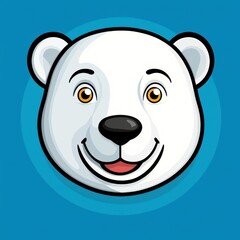 Illustration of a friendly polar bear with open mouth and pink tongue on a blue background