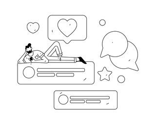 Virtual characters social communication concept business flat vector hand drawn illustration
