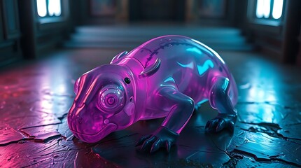 Glass Reptile Robot Lying on Cracked Floor........