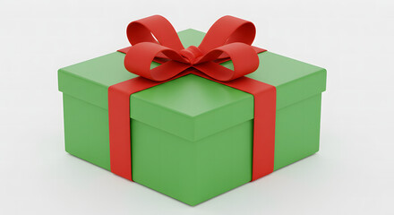 Obraz premium Green gift box with red ribbon on white