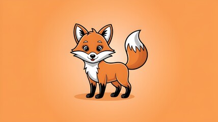 Obraz premium A cute cartoon fox standing on a orange background with a cheerful expression