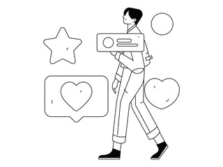 Virtual characters social communication concept business flat vector hand drawn illustration
