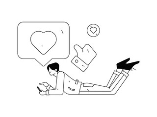 Virtual characters social communication concept business flat vector hand drawn illustration
