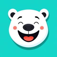 Naklejka premium Cartoon illustration of a smiling polar bear with a red tongue and closed eyes
