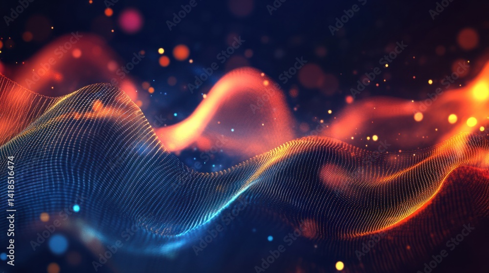 Poster abstract colorful waves with bokeh effects in dark background