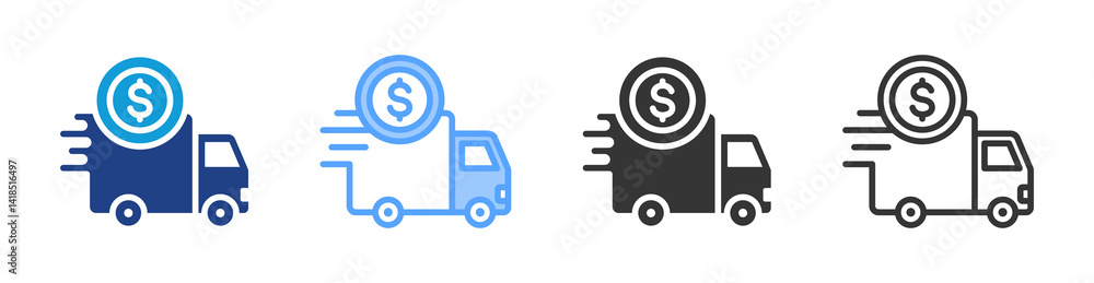 Aufkleber shipping cost icon set multiple style collection