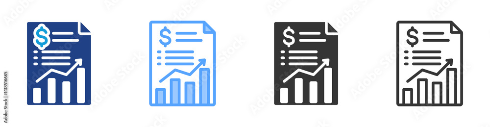 Poster financial report icon set multiple style collection